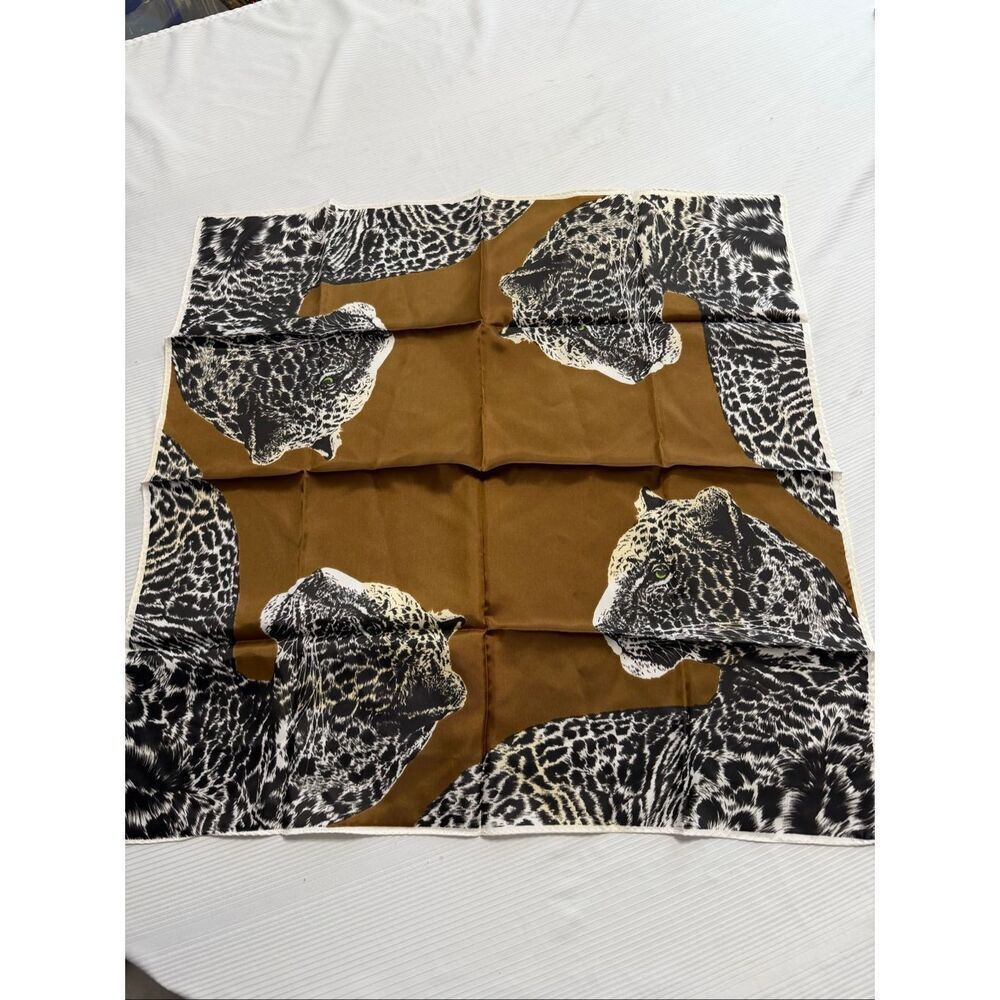 Glentex White Jaguar Leopard Scarf Vintage Rare